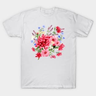 Attention Seeking Flowers Watercolour Painterly Floral Art T-Shirt